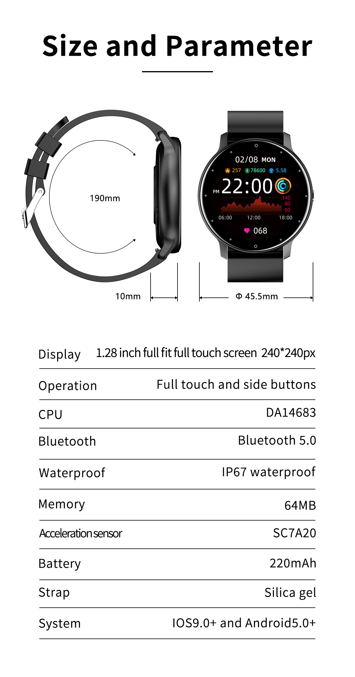 HL02 Smart Watch Activity Tracker ZL02 Touch Screen Customized Logo