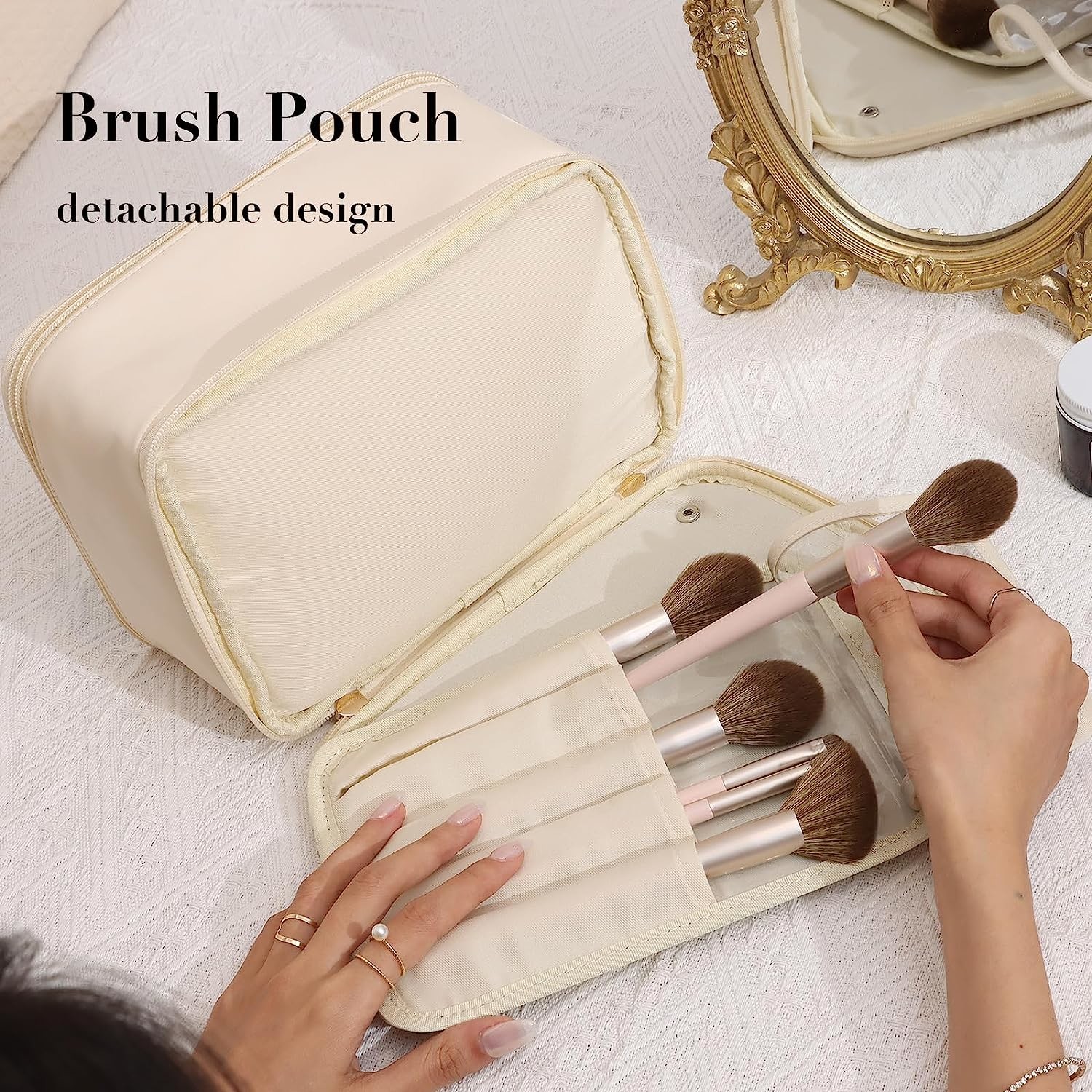 Large Leather Double Layer Clear Cosmetic Bag Shockproof With Zipper