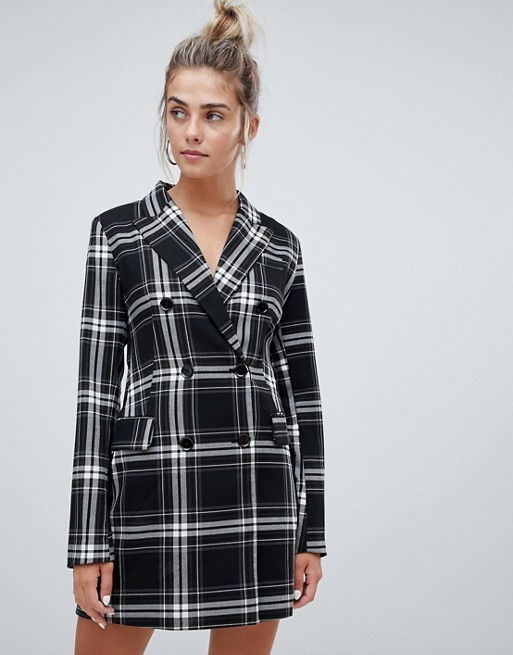 OEM high quality girls multi check print blazer dress