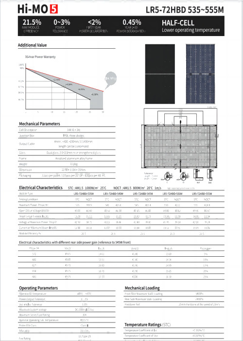 Bifacial LONGi PV Modules Half Cut Longi Solar 555W 535W 540W 545W 550W