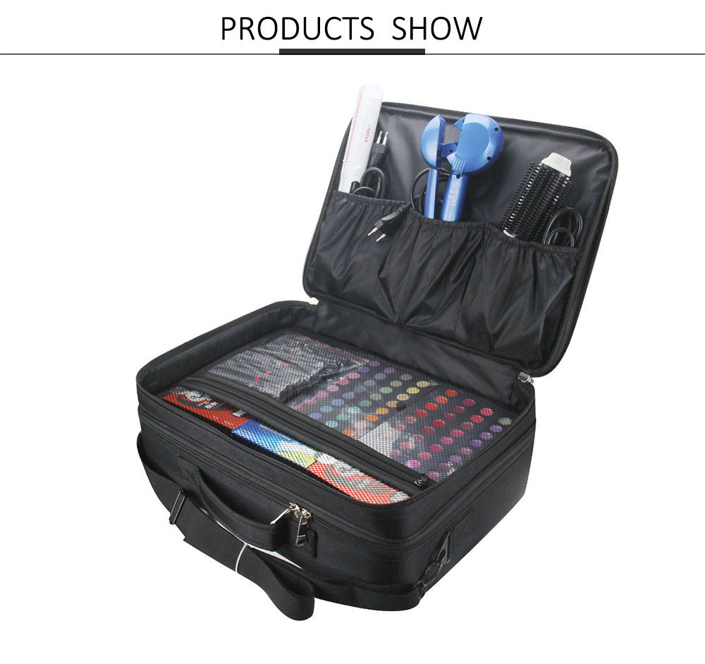 Adjustable Dividers Nylon Cosmetic Organizer Travel Case With Mirror