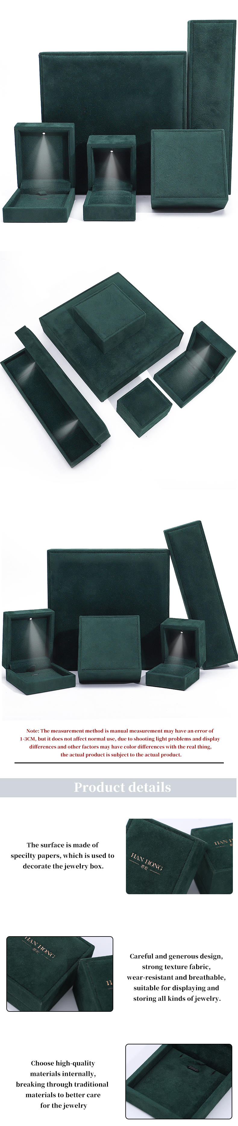 Dark Green Soft Touch Velvet Luxury Jewelry Packaging Box with Shining LED Light