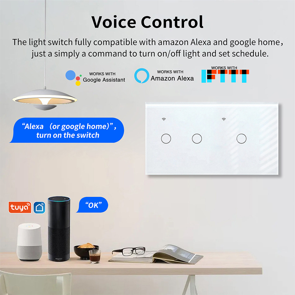 157 Type 2Gang 50-60Hz Smart WIFI Switch Wireless Home Automation Smart Home Wall Switch Tuya App Control