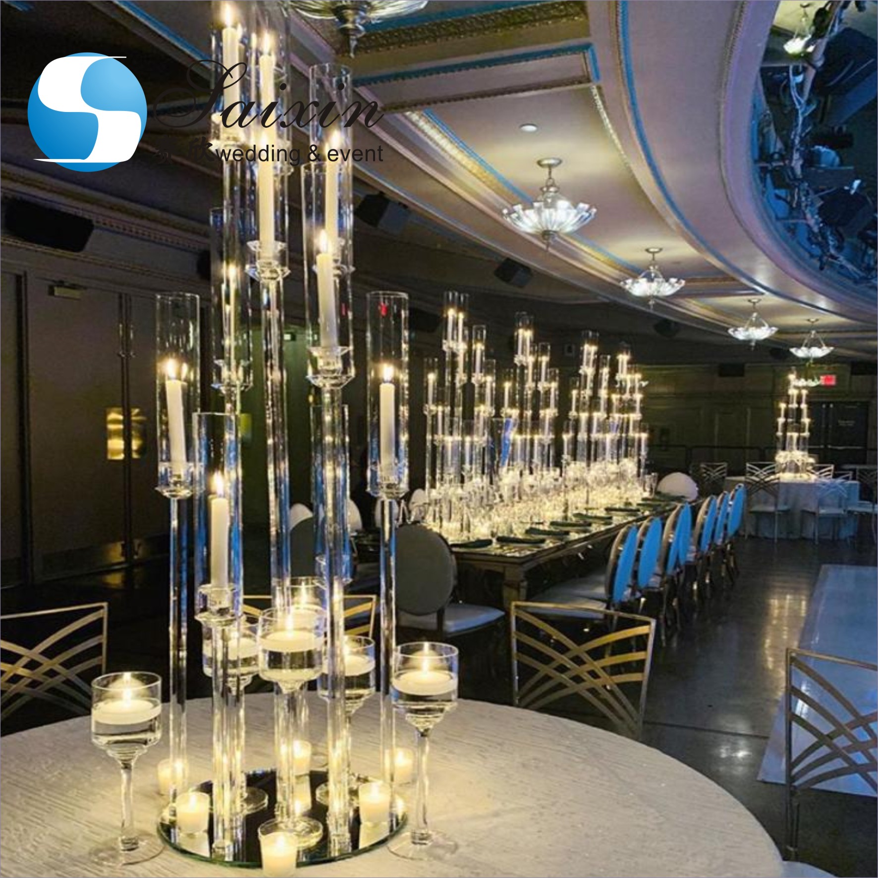 Candelabra Crystal Candle Centerpiece Acrylic Laser Cut Rectangle Pedestal Candle Stands 150cmx240cm