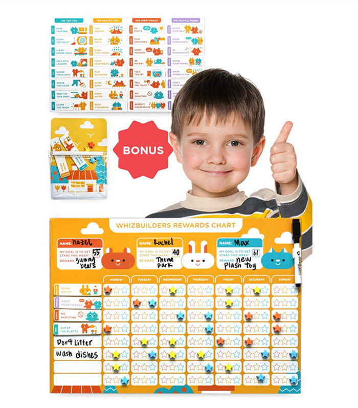 Interactive Dry Erase Magnetic Whiteboard Star Reward Chart for Kids Includes Magnetic Stars and Activity Suggestions