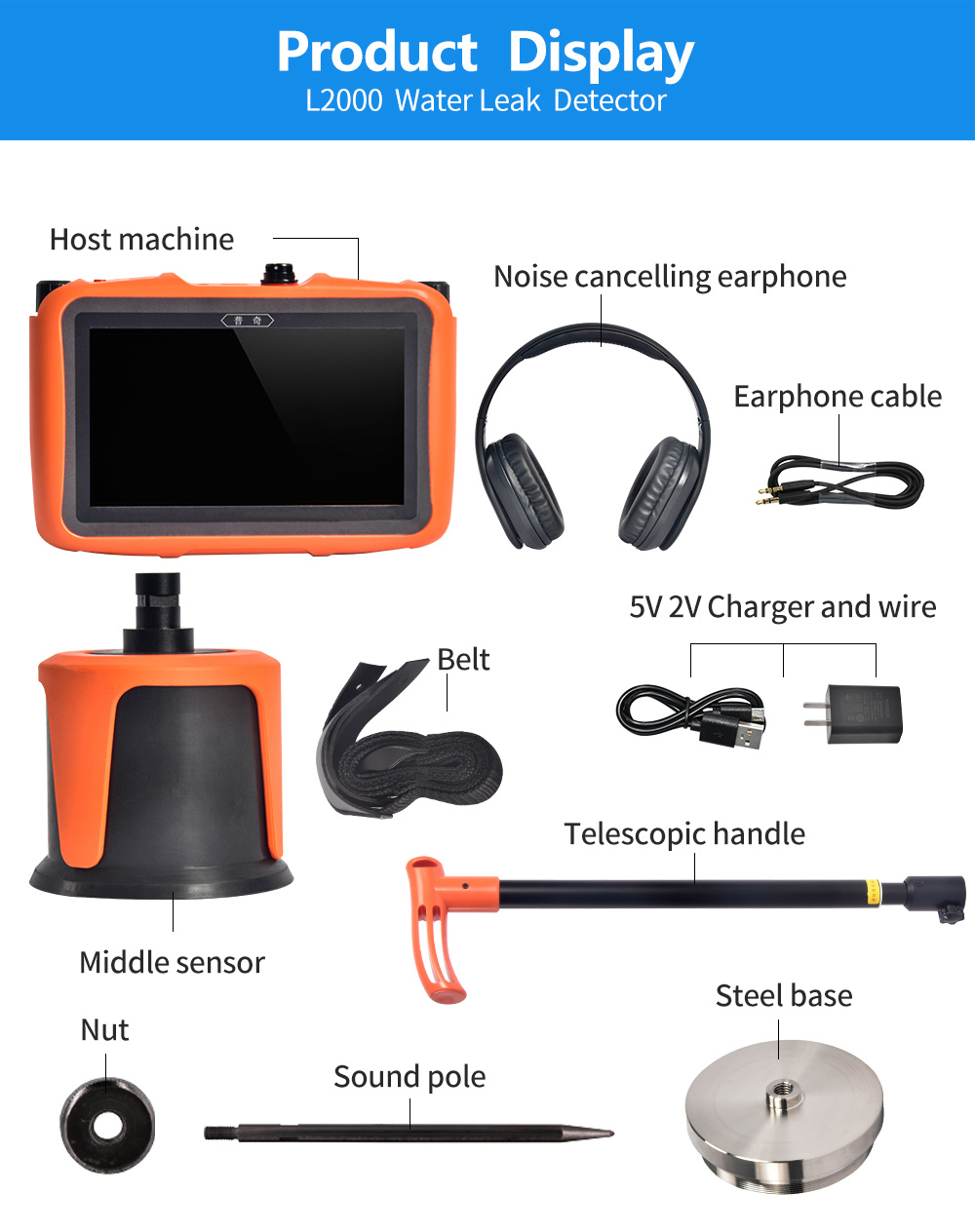 Pqwt-L2000 Latest Outdoor 5m Depth Water Pipe Leak Detector