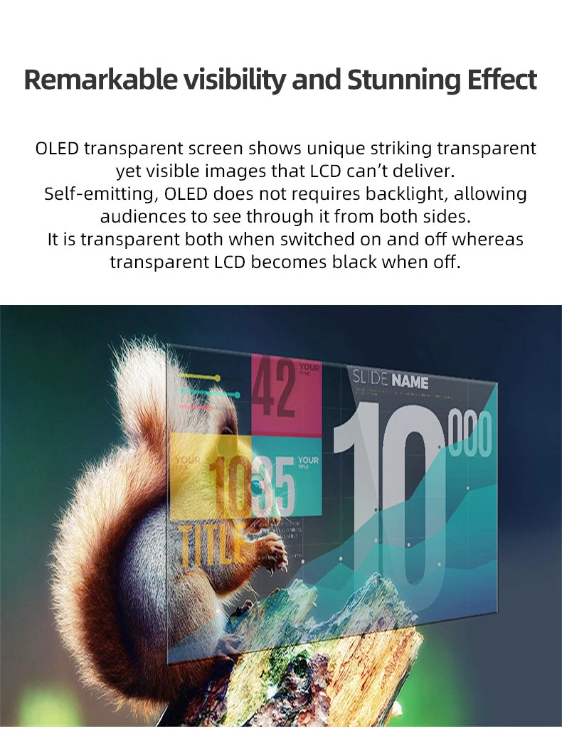 49Inches Transparent OLED Signage Display No Touchscreen 200 Watts Power Consumption