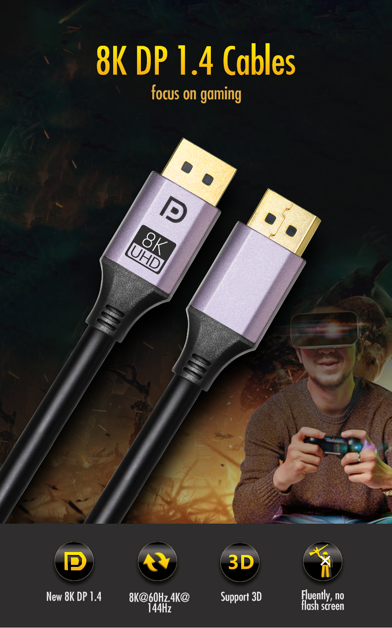 8k 1080p Hdmi To DP Converter Cable Male Adapter Video Cable