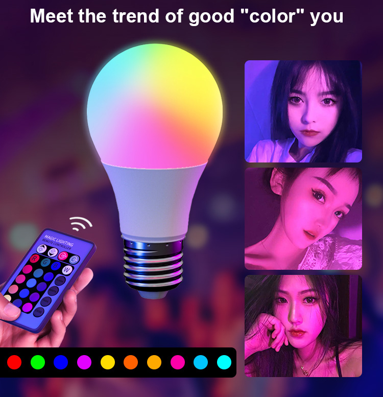 220v E27 Screw Light Controlled LED Color Remote Control Bulb for Mood Atmosphere Lamp