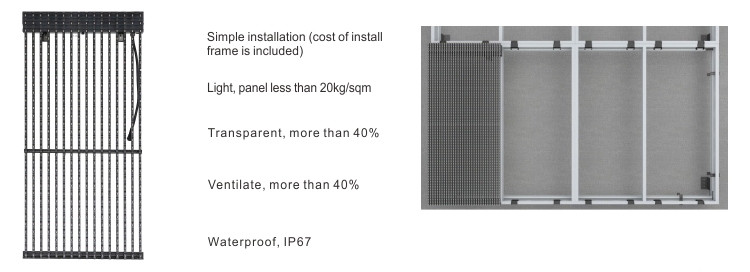 Transparent Mesh Glass Wall Panel P16.67 DIP Outdoor Led Curtain