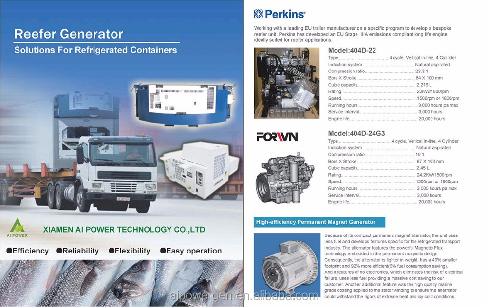 15KW 20KW Reefer Container Generator Water Cooled Genset Clip On 460V