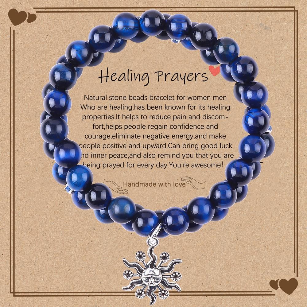 Elastic Round Dark Blue 8mm Tiger Eye Gemstone Bracelet Healing Energy Charm Jewelry