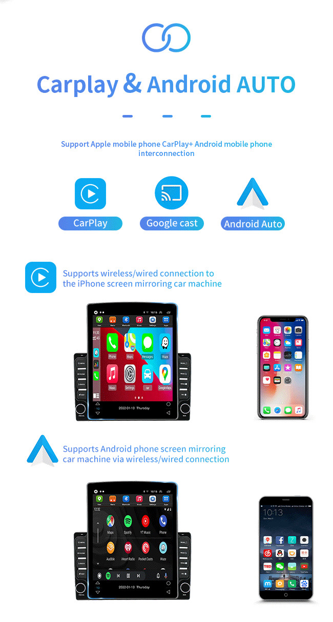 Vertical Car Android GPS Navigation 9.7 Inch Multi Languages 4G WiFi Carplay