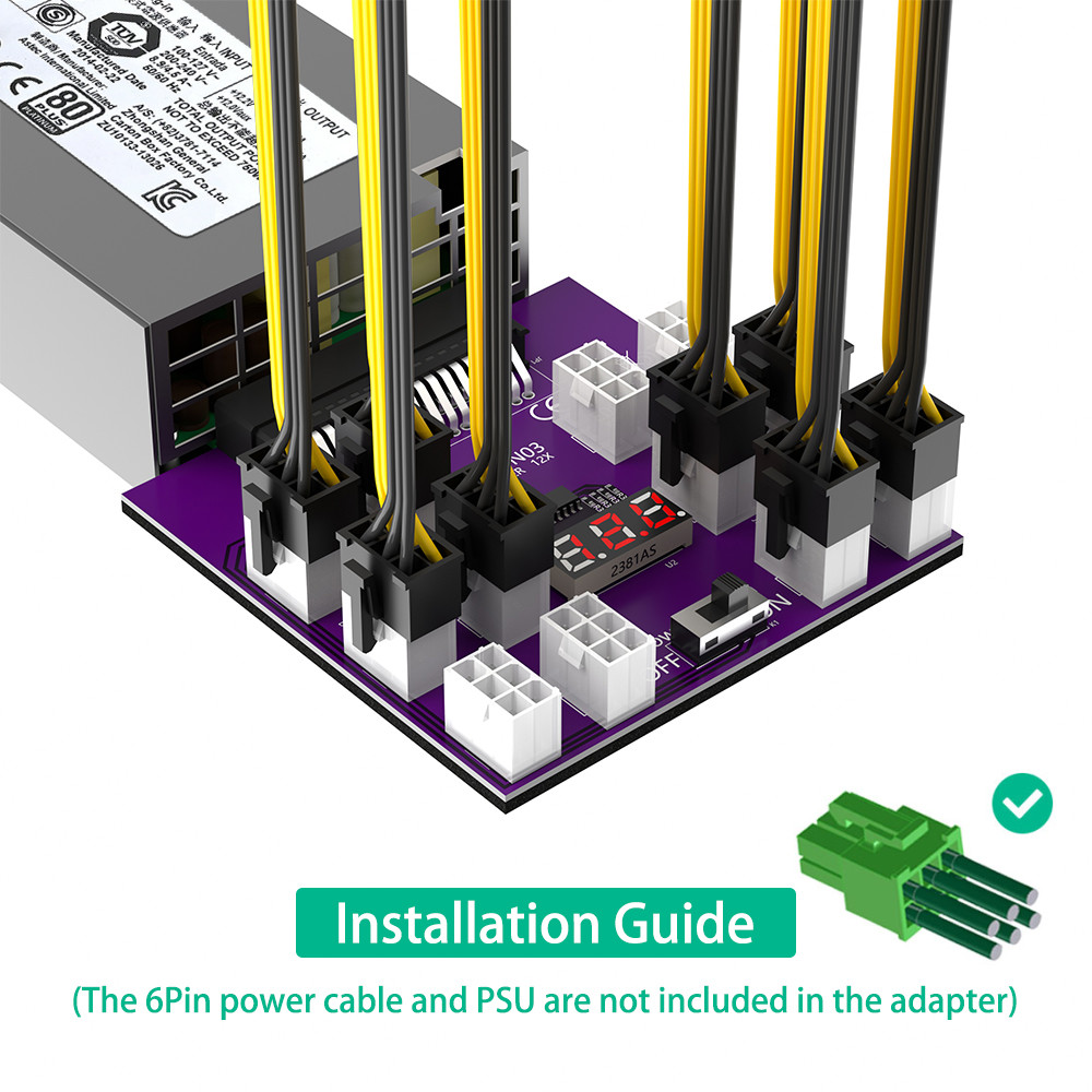 Upgrade Version Power Supply Breakout Board Placa de ruptura de fuente de alimentación GPU PSU con conector de alimentación ATX de 6 pines de12 piezas