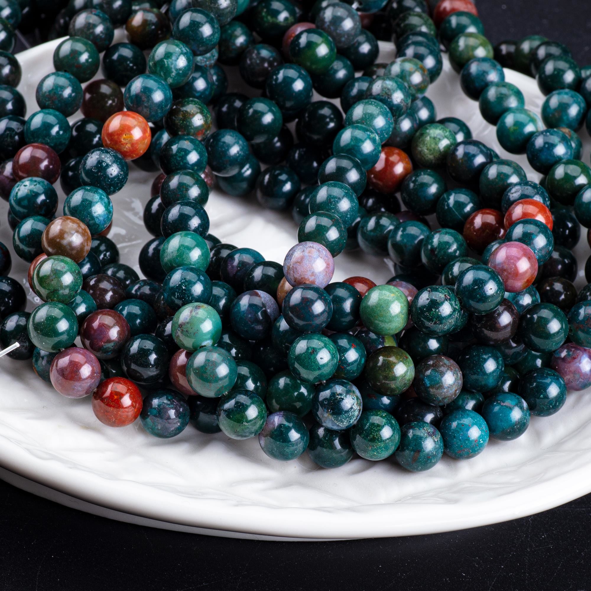 Blood Stone Round Bead Natural Crystal Gemstone Loose Bead Strands for DIY Jewelry Making