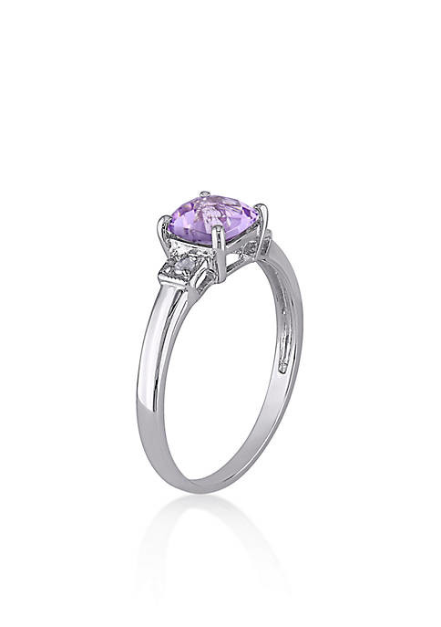 Oval Cut Amethyst and Created White Sapphire 3-Stone Ring in Sterling Silver