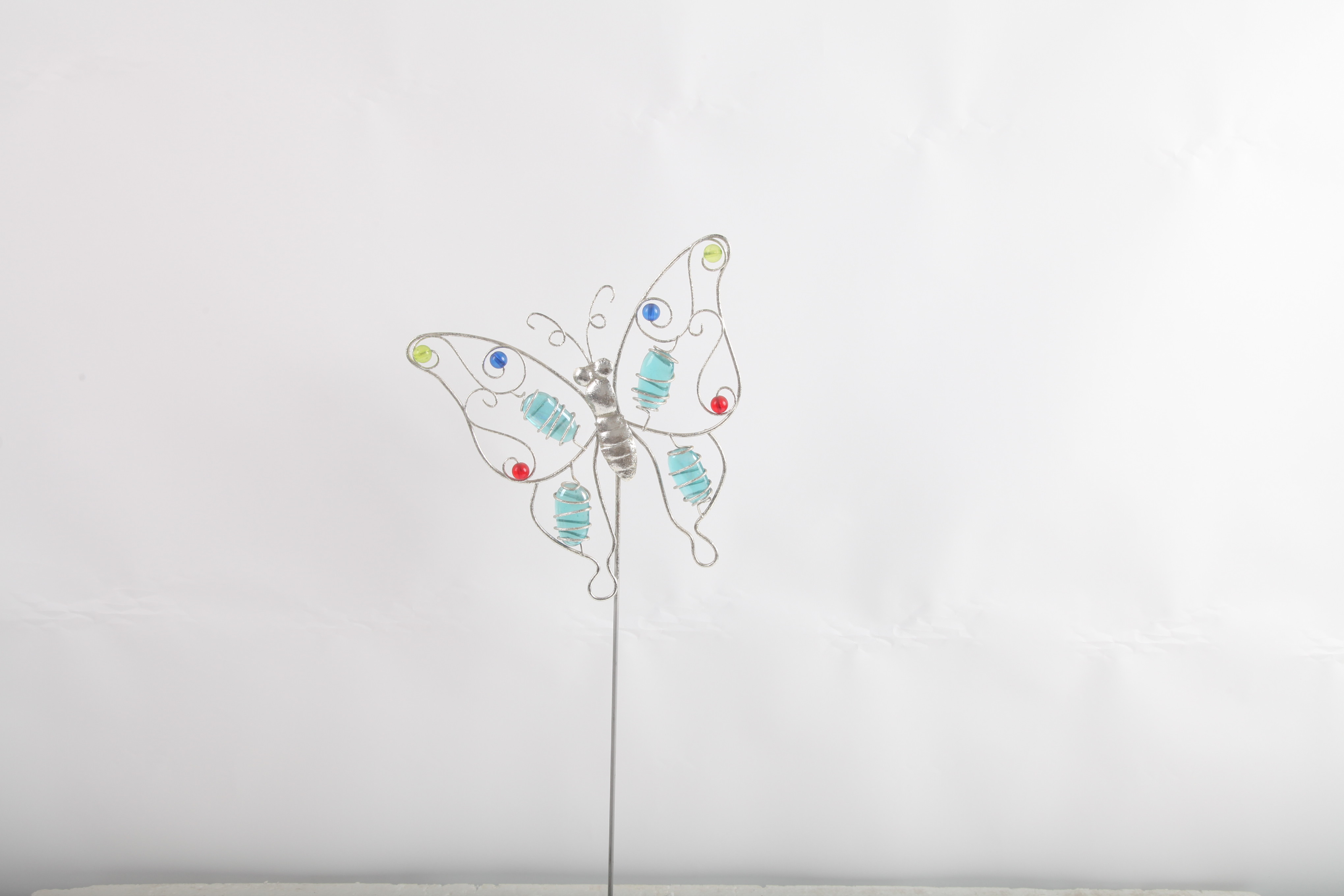 Hollow Out Colorful Metal Butterfly Outdoor Garden Decorations with Glass Beads
