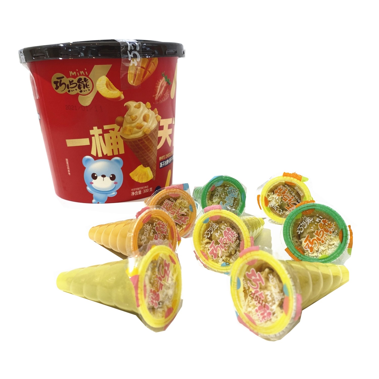 10g Freeze Dried Fruit With Chocolate Jam Crisp Waffle Ice Cream Cone