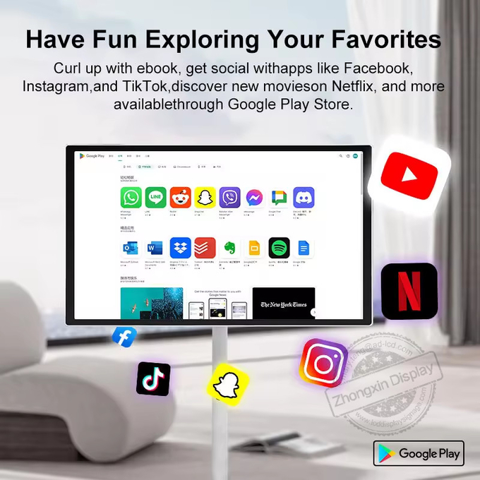 Kitchen Wireless Wifi Rollable Touch Screen Smart Stand TV Android Follow By Me LED TV 32 Inch