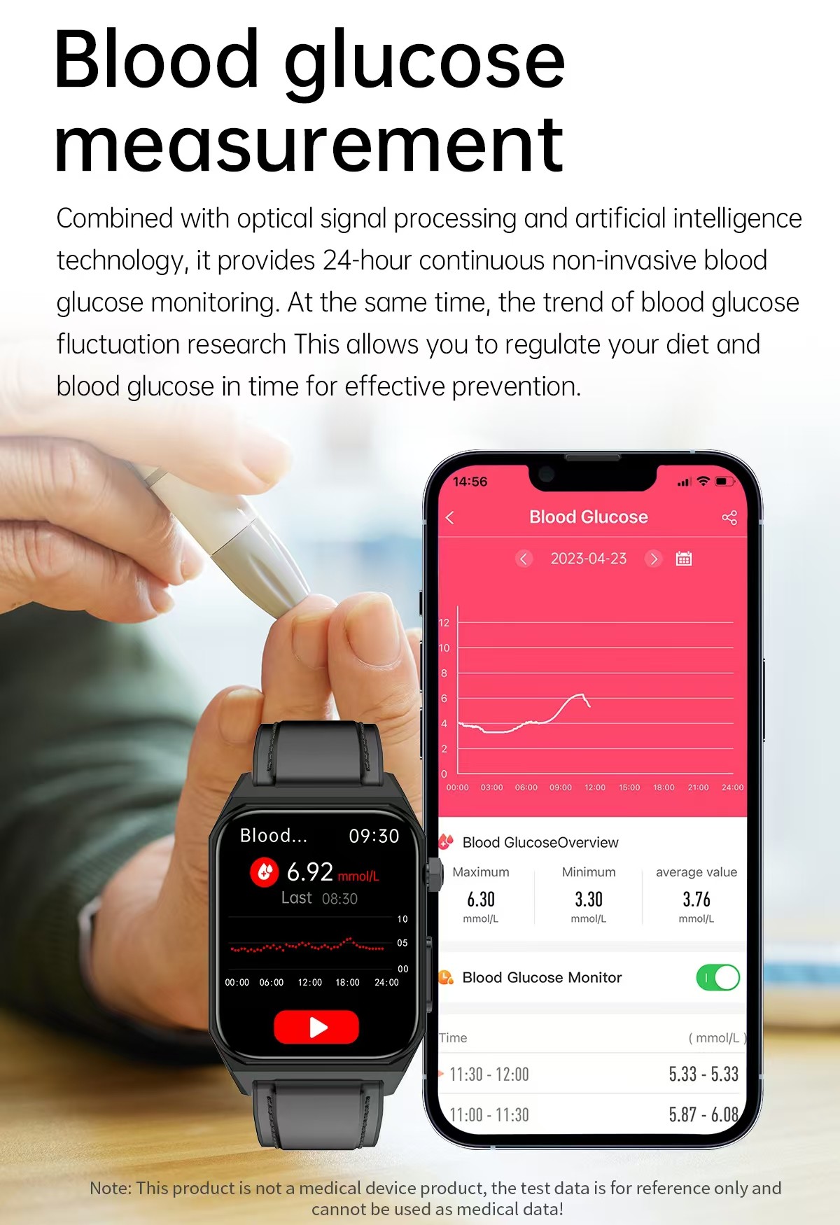 E530 Smart watch Music Control Health Monitoring Smartwatch With Blood Sugar SMS Reminder