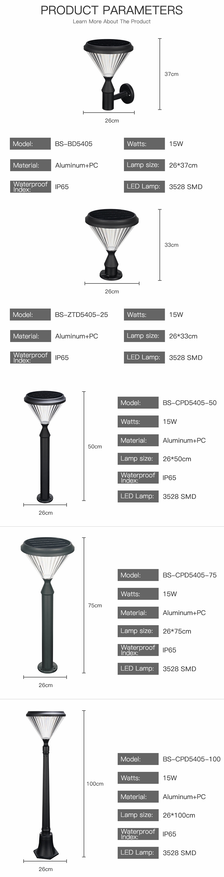 Modern Outdoor Garden Solar Light , Solar Panel Bollard Lights 3.2V 1600lm