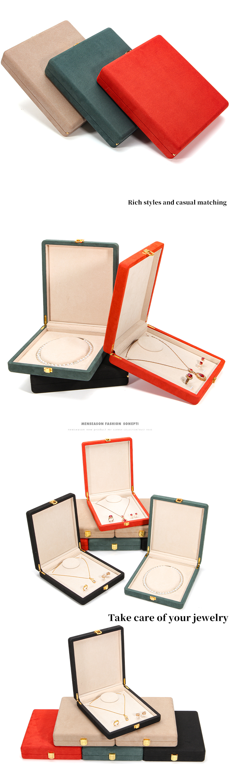 Green Microfiber Leather Jewelry Storage Box for Pearl Necklace 20*23*5cm Hanhong Custom