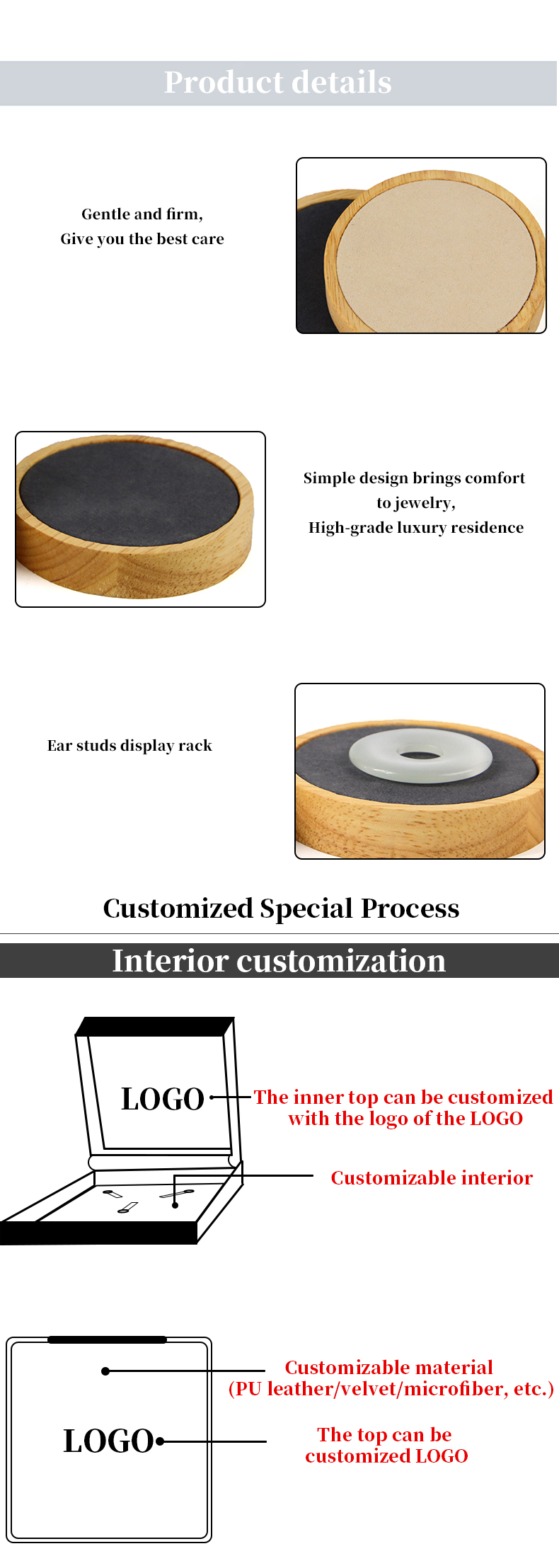 Soft Velvet Lining Wooden Jewelry Display Plate Single Slot For Ear Ring Pendant