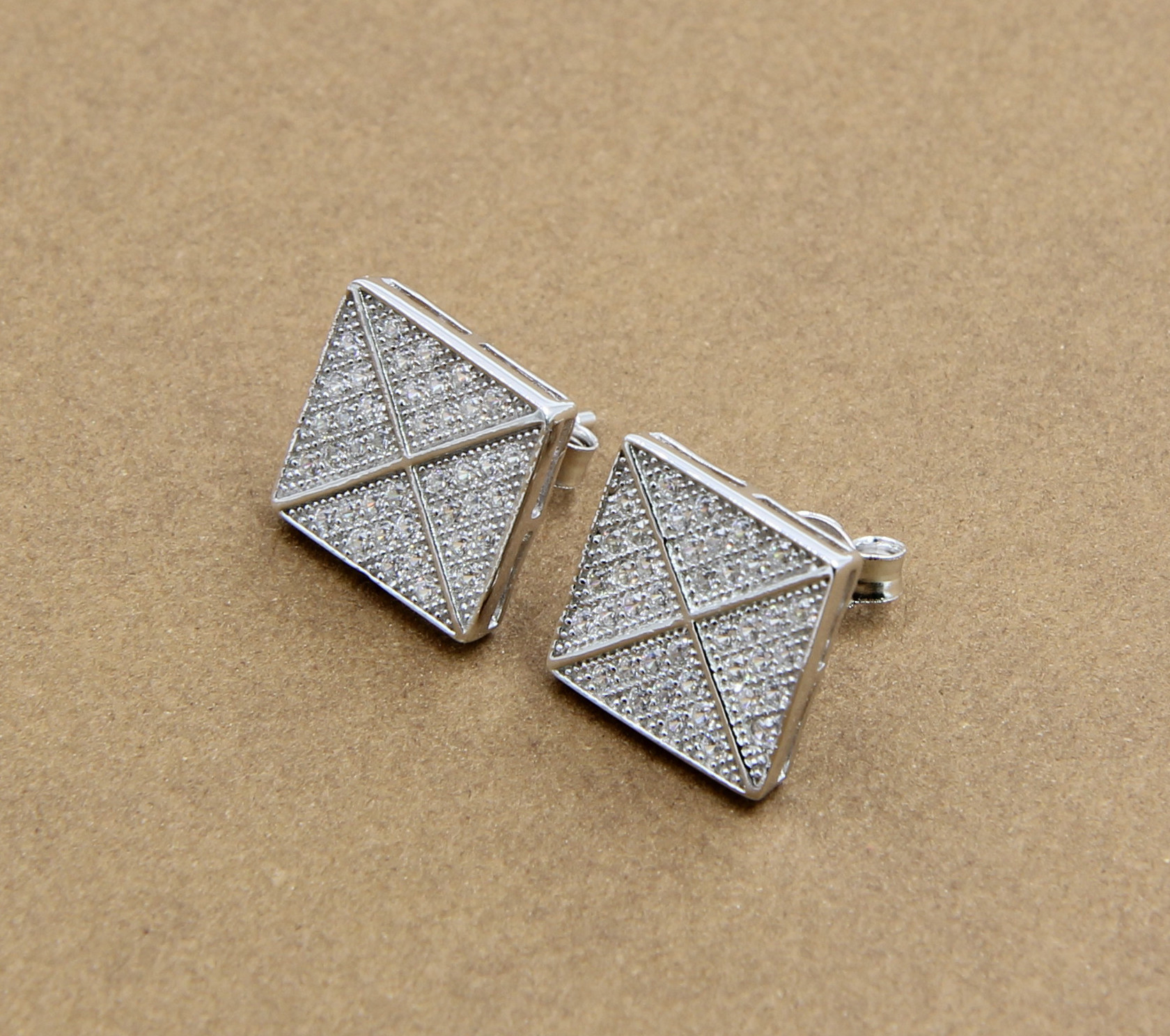 AAA CZ Solitaire Stud Earrings In Sterling Silver For Jewelry Making Square Earring Sterling Silver Cubic Zirconia