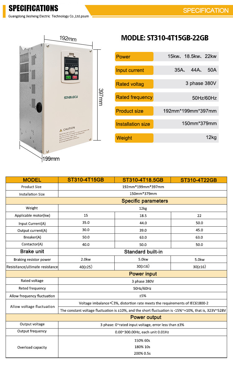 15KW 18.5KW 22KW Synchronous Inverter 3 Phase Variable Frequency Drive