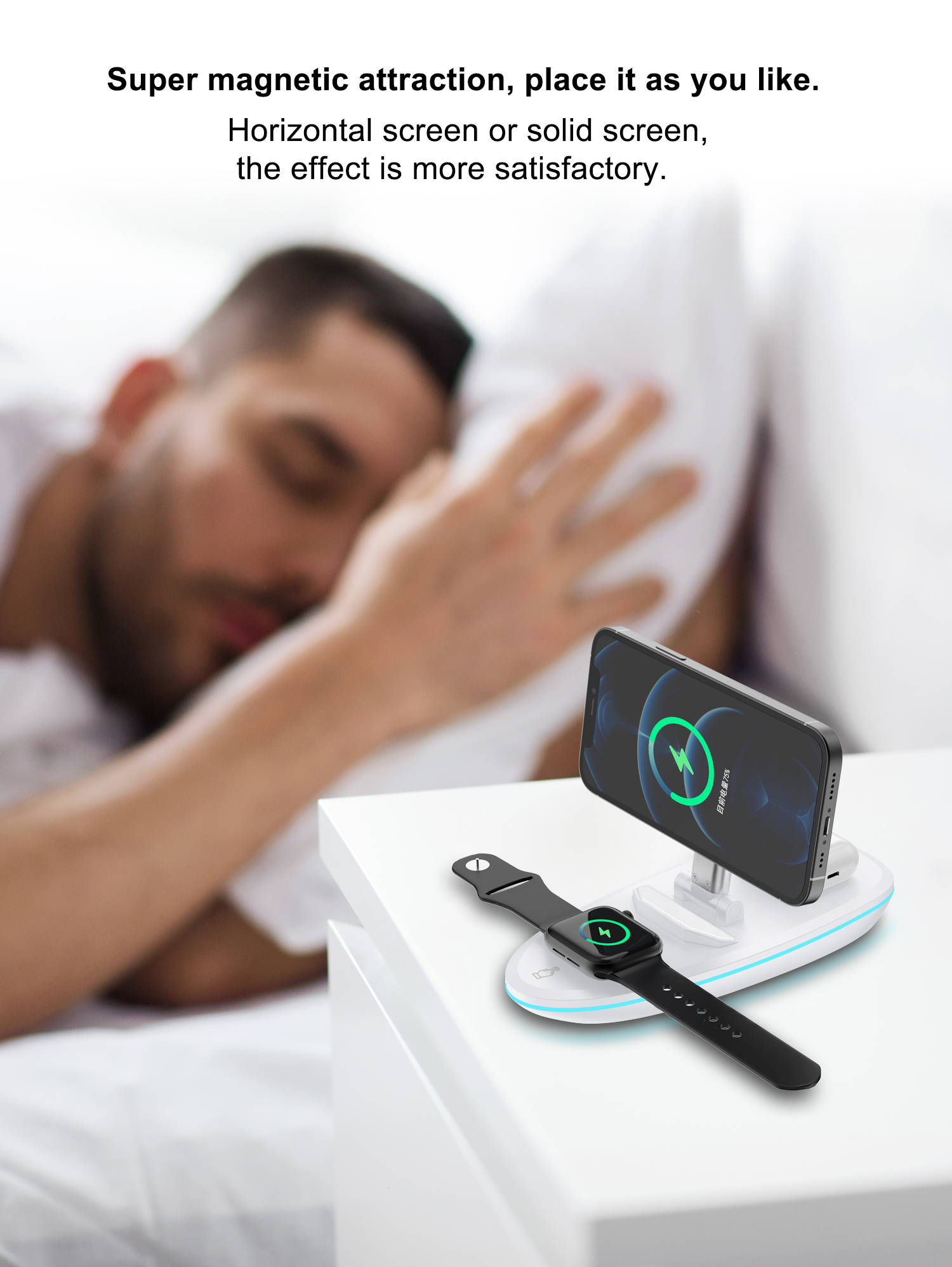 Portable 15W Wireless Charger Station Fast Magnetic Charging For IPhone Multifunction
