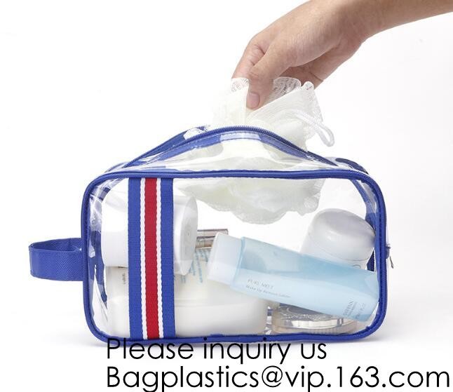 Clear Zipper Pouch with Strap Makeup Bag PVC Cosmetic Pouch,Printing Clear k Cosmetic PVC Pouch, bagease, bagplast