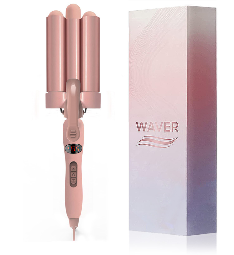 LCD Temperature Display Three Barrel Hair Waver for Beachy Frizz Free Waves