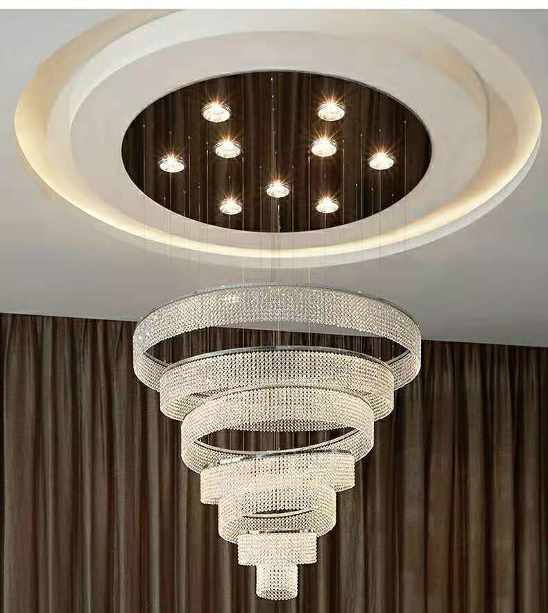 Thickened Chassis Polishing Crystal Large Chandelier Lights 25m2 For Double Revolving Staircase