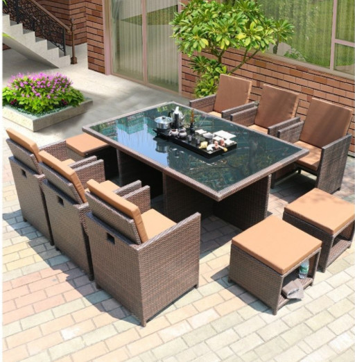 10 Seater Rattan Dining Table Set Wicker Dining Coffee Stack Table Round Sofa
