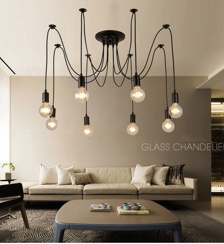 Retro Loft Industrial Chandelier Adjustable E27 Multi Head Lamps Restaurant metal lamp(WH-VP-225）