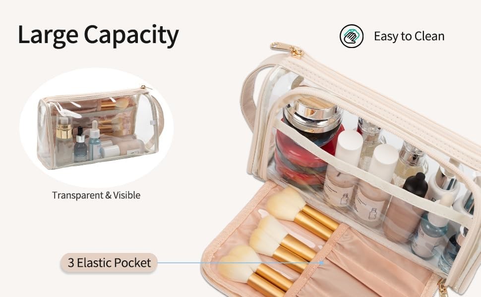 Transparent Cosmetic Case Travel Makeup Zipper Pouch Toiletry Bag with Handle