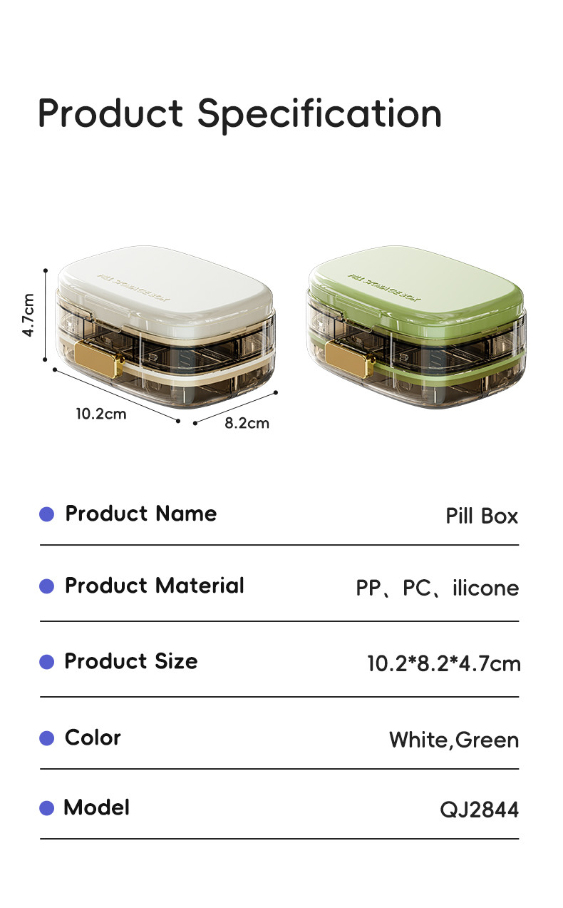 Travel Pill Organizer Box with Large Compartments Portable Pill Case Weekly Medicine Container for Vitamins Fish Oils Supplements