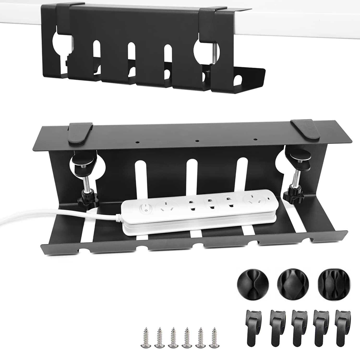 NO Drill Under Desk Cable Organizer Tray Sturdy Wire Management and C CLAMP