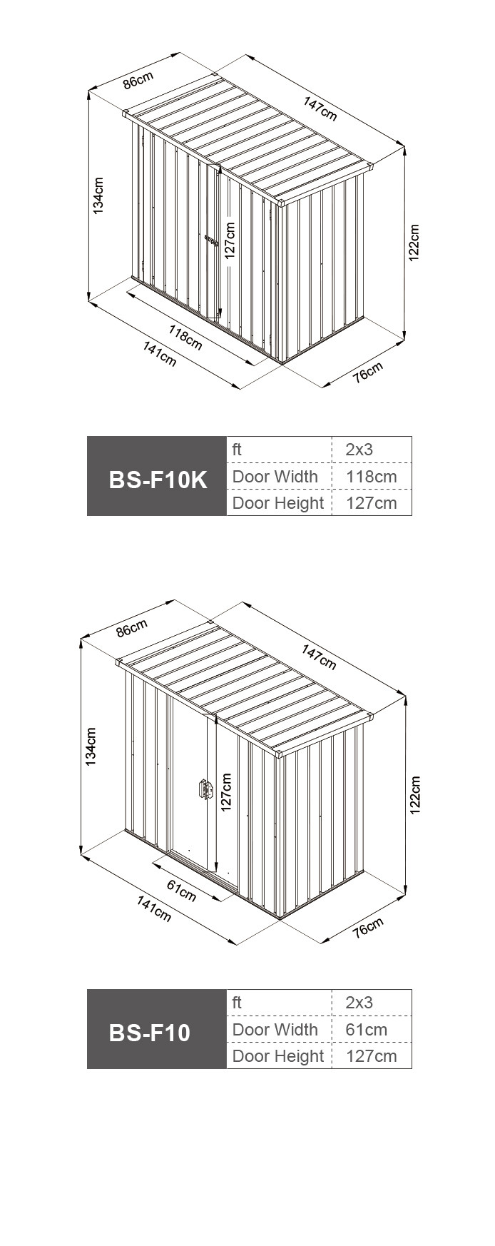 DIY Small Metal Outdoor Storage Cabinet 24KG 22KG L86 x W147 x H134cm