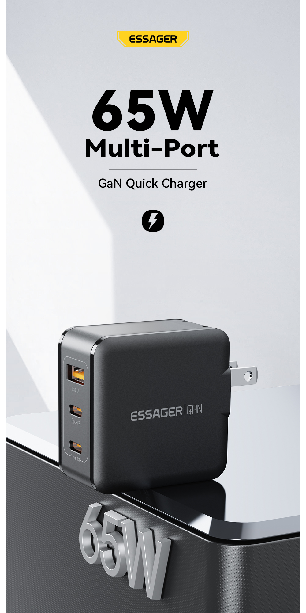 Travel USB C USB A Port PD Mobile Phone GaN Wall Charger Fast Small 65W 60W 45W 18W