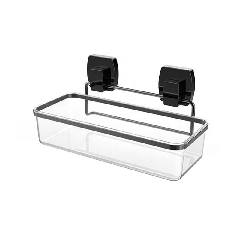 Space-Saving Wall Mounted Bathroom Storage Rack With Black Iron Wire And Suction Cups