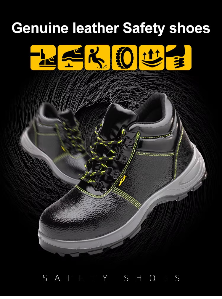 Lightweight Construction Safety Shoes Black Real Leather Boots Unisex