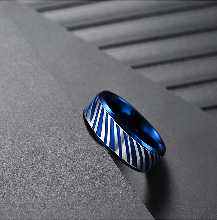 Classic Fashion Men's Rings Blue Plated Hip Hop Punk Stainless Steel Chain Ring Jewelry