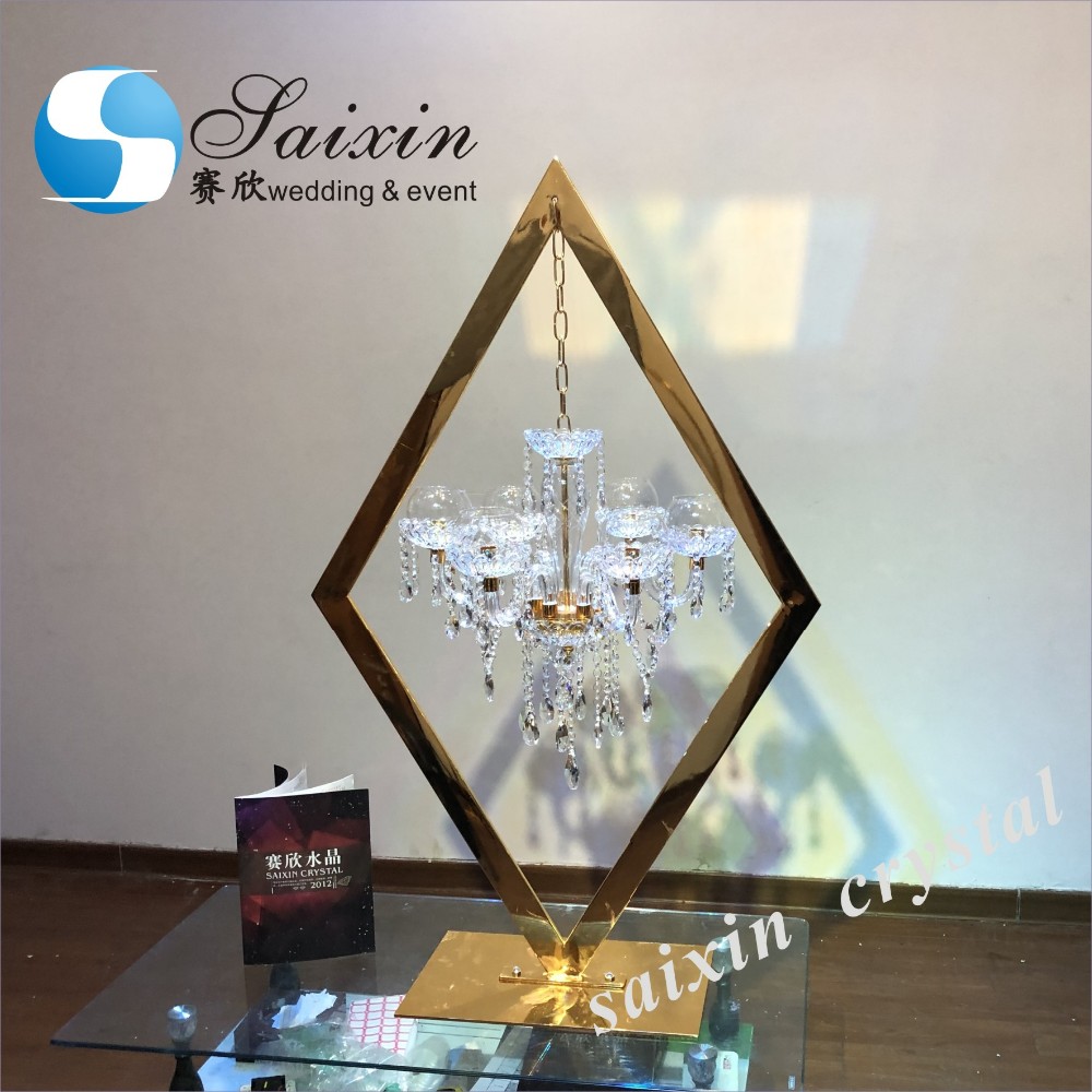 ZT-407C Wedding event centerpieces rhombic clear acrylic stand with crystal lighting chandeliers