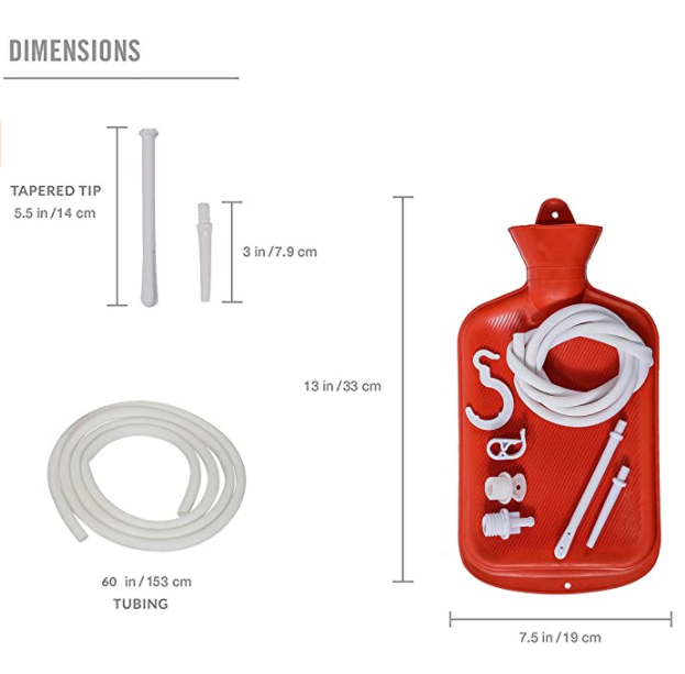 Enema Bag Kit 2 Quart Home Water & Coffee Colon Cleansing Kit BPA Free Hot-Water Bag with 5 Foot Long Hose