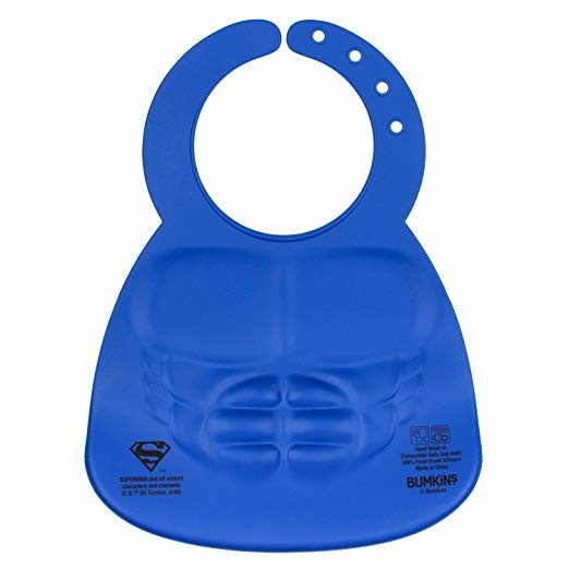 Comics Superman Silicone Baby Bibs , Waterproof Baby Bibs With Snaps