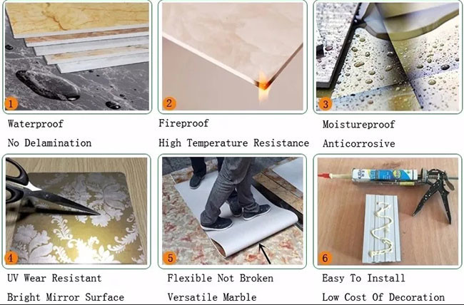 Interior Walls Decor PVC Marble Sheet 3D Printing UV Board