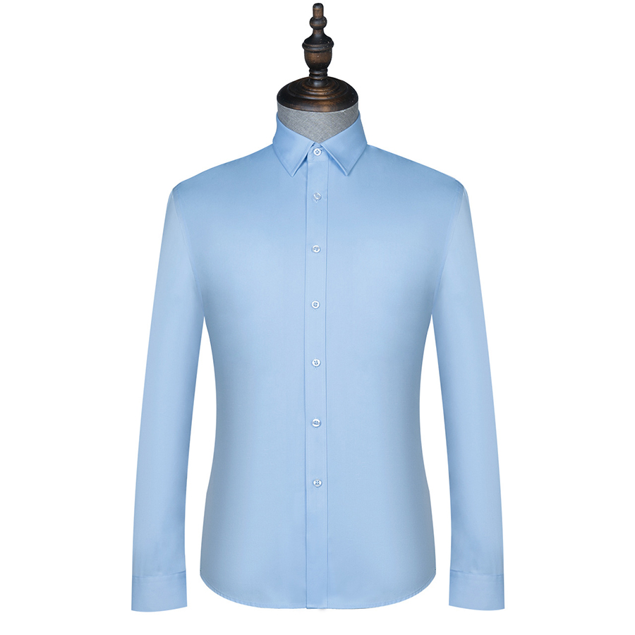 Men's Blue Stripe Long Sleeve Non-ironing Formal Bamboo Fiber Dress Shirt for Men