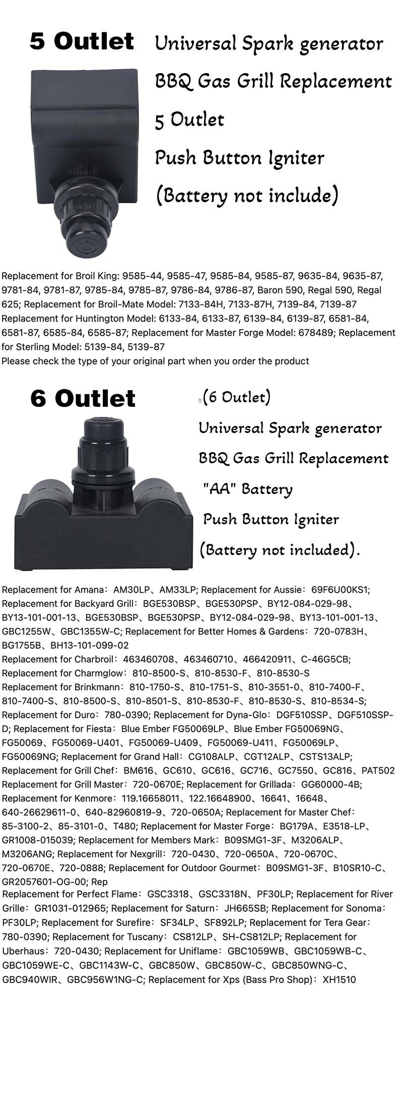AAA battery igniter Fits for Gas Fireplace, Stove, Fryer , Heater