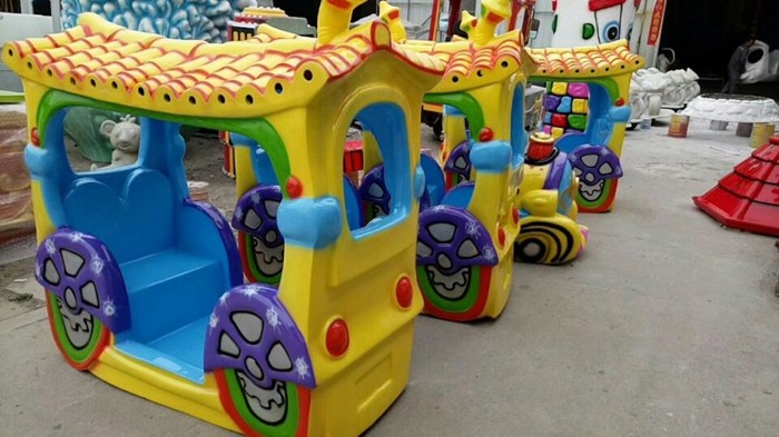Electric Outdoor Amusement Train Rides , Cartoon 14 Seats Mini Track Train
